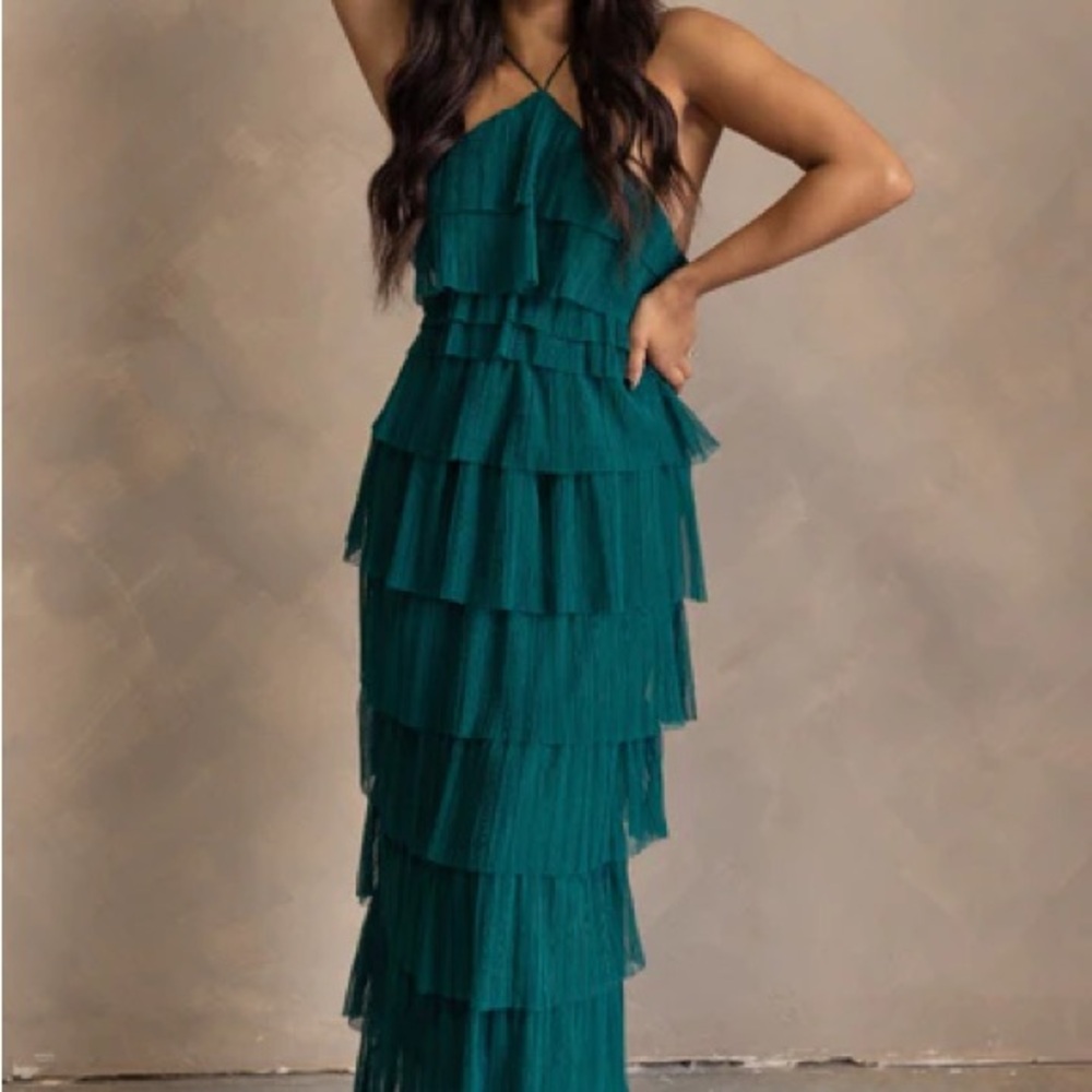 (BRAND NEW WITH TAGS) Hunter Green Tiered Ruffle Maxi Dress